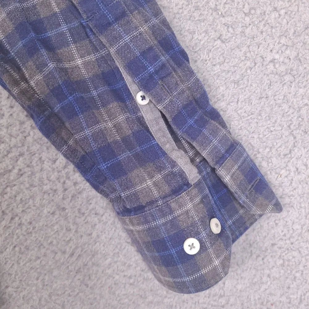 Banana Republic Luxe Flannel Shirt Mens Medium Blue Gray Plaid‎ Slim Fit Cotton
